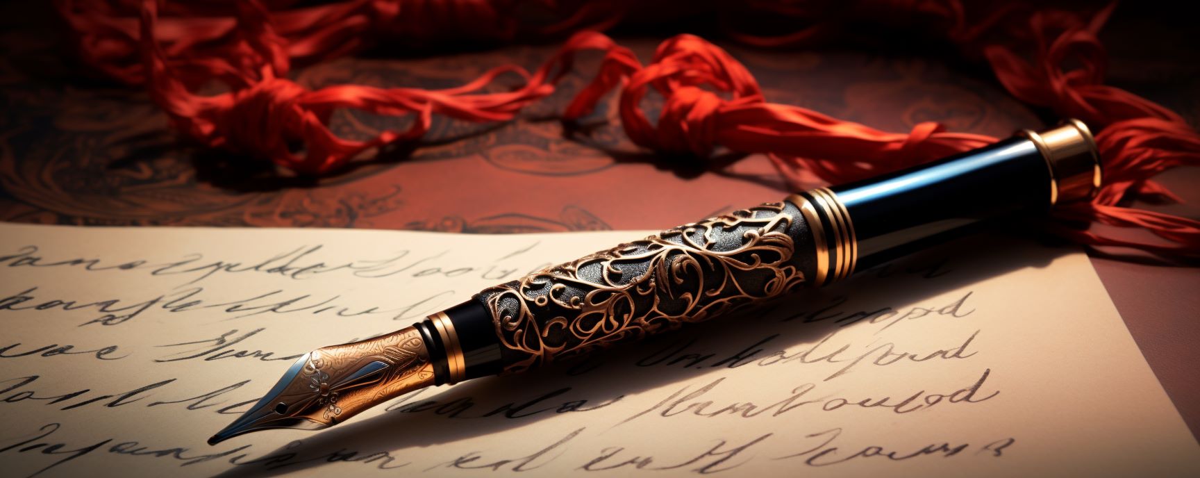 Contact Calligraphy Pen Ornate fountain pen on handwritten letter
